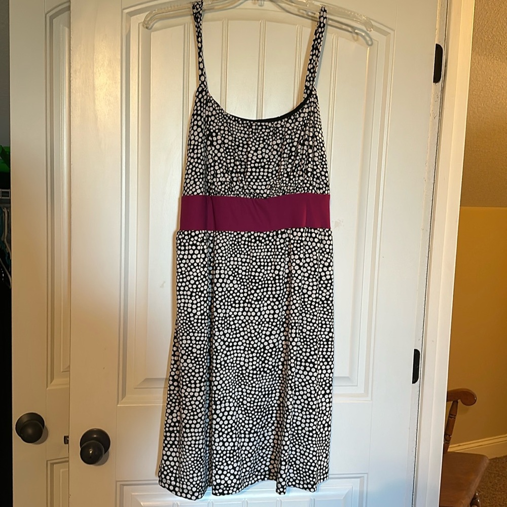 Black and White Dot Dress with Magenta Tie Belt